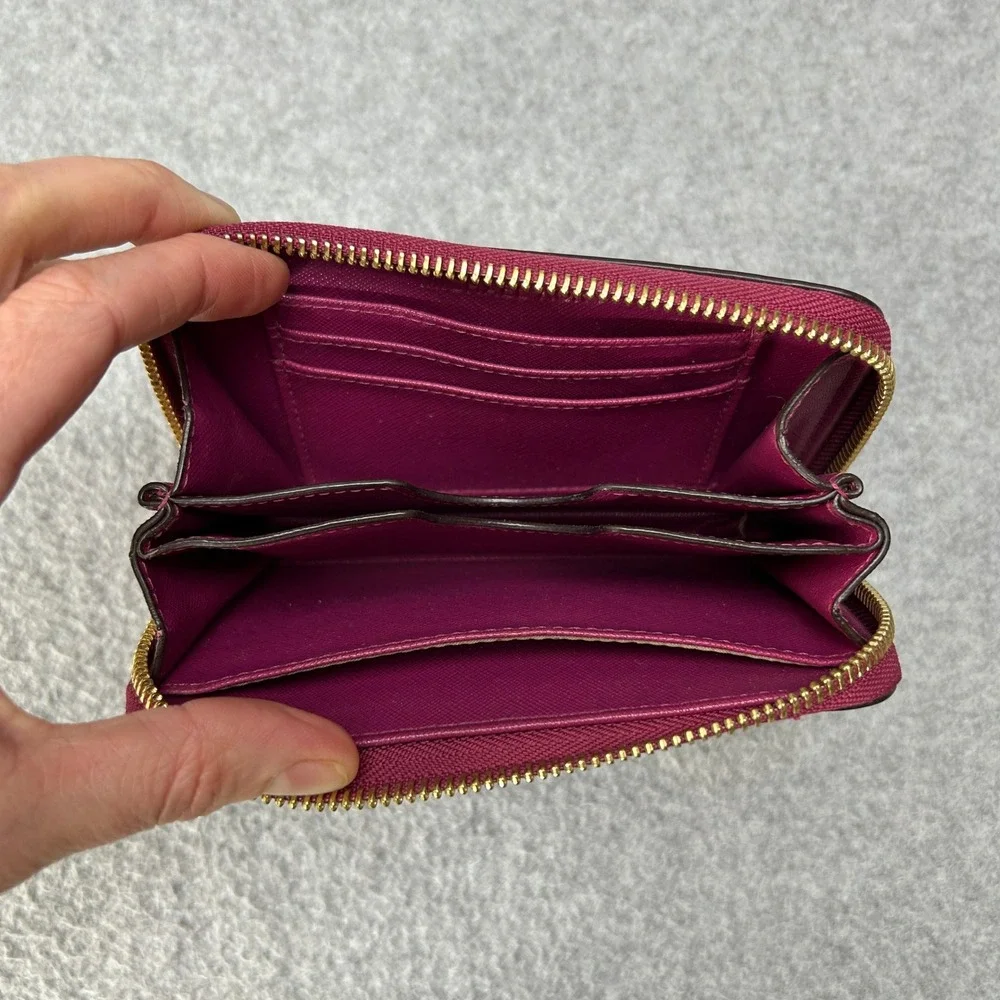 Michael Kors Plum Pink Leather Zip Around‎ Small Card Case Wallet Gold Hardware